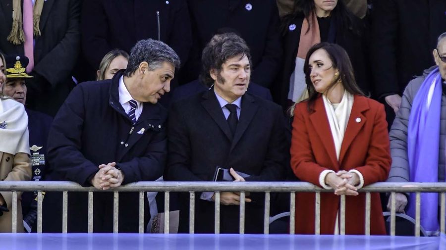 Jorge Macri, Javier Milei y Victoria Villarruel 20240713