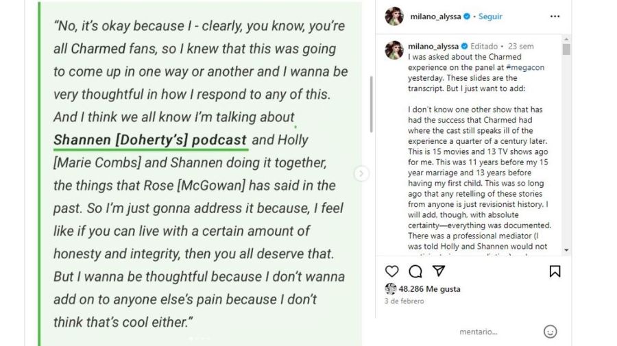 Alyssa Milano habló de su relación con Shannen Doherty y Holly Marie Combs