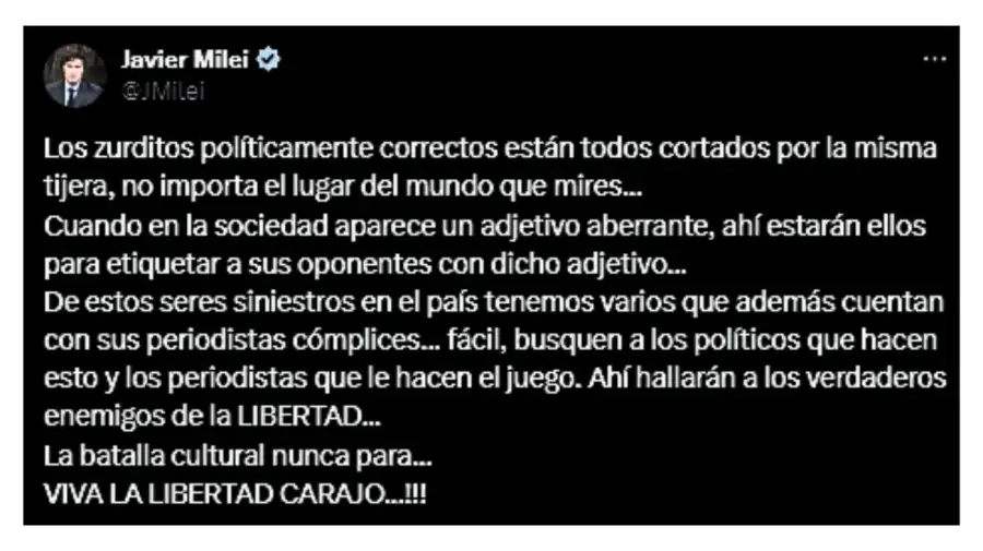 Publicaciones de Javier Milei luego del ataque a Donald Trump 20240713