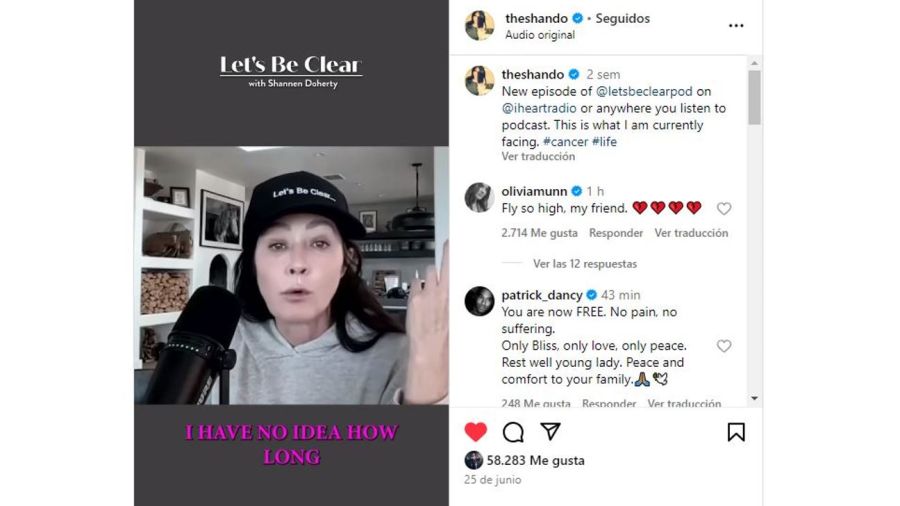 Ultima publicacion de Shannen Doherty en Instagram