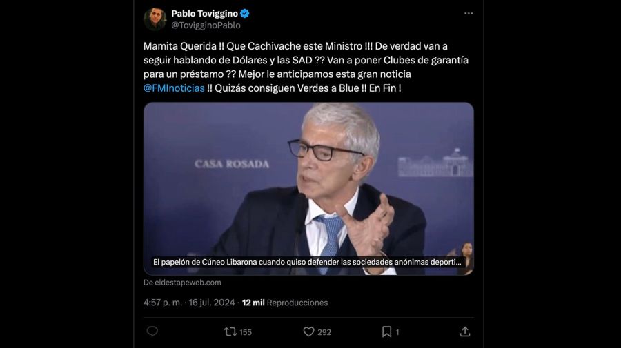 El presidente Javier Milei y Chiqui Tapia por el asunto de SAD