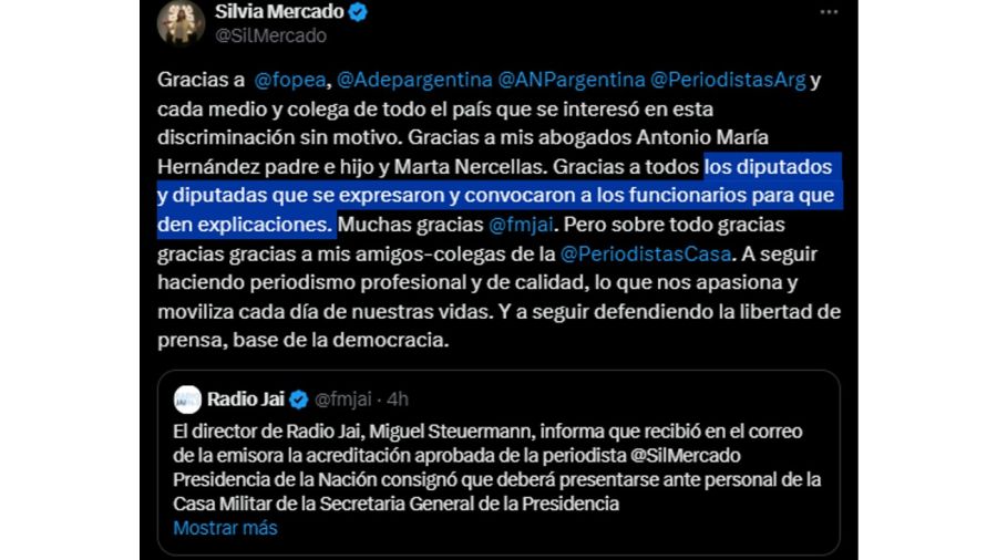 El tweet de Silvia Mercado 20240719