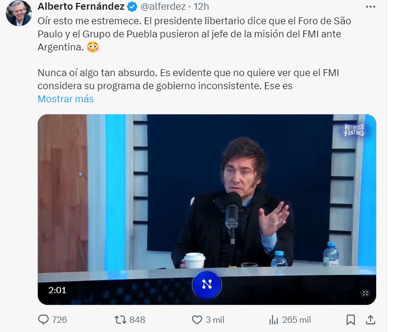 X Alberto Fernández contra Milei