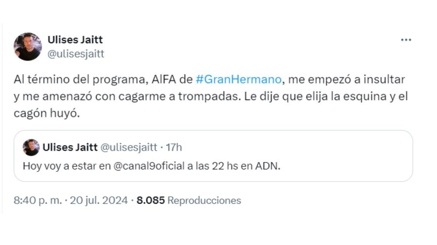 Alfa amenazó a Ulises Jaitt