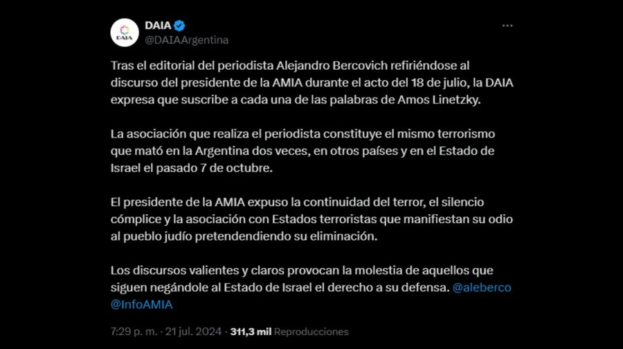 Comunicado de la DAIA