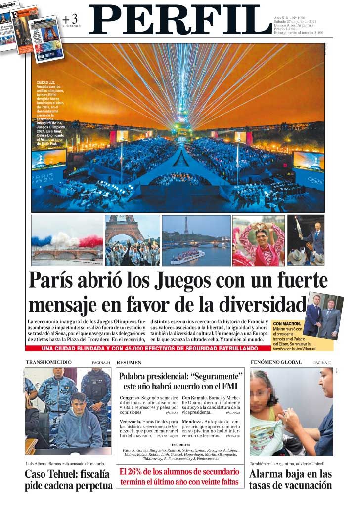 La tapa del Diario PERFIL del sábado 27 de julio de 2024