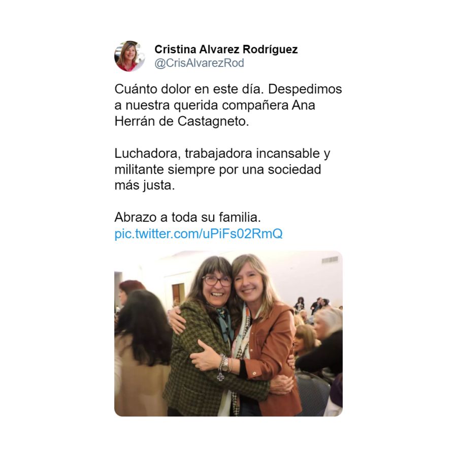 Algunos de los mensajes de pesar por la muerte de Ana Castagnetto.