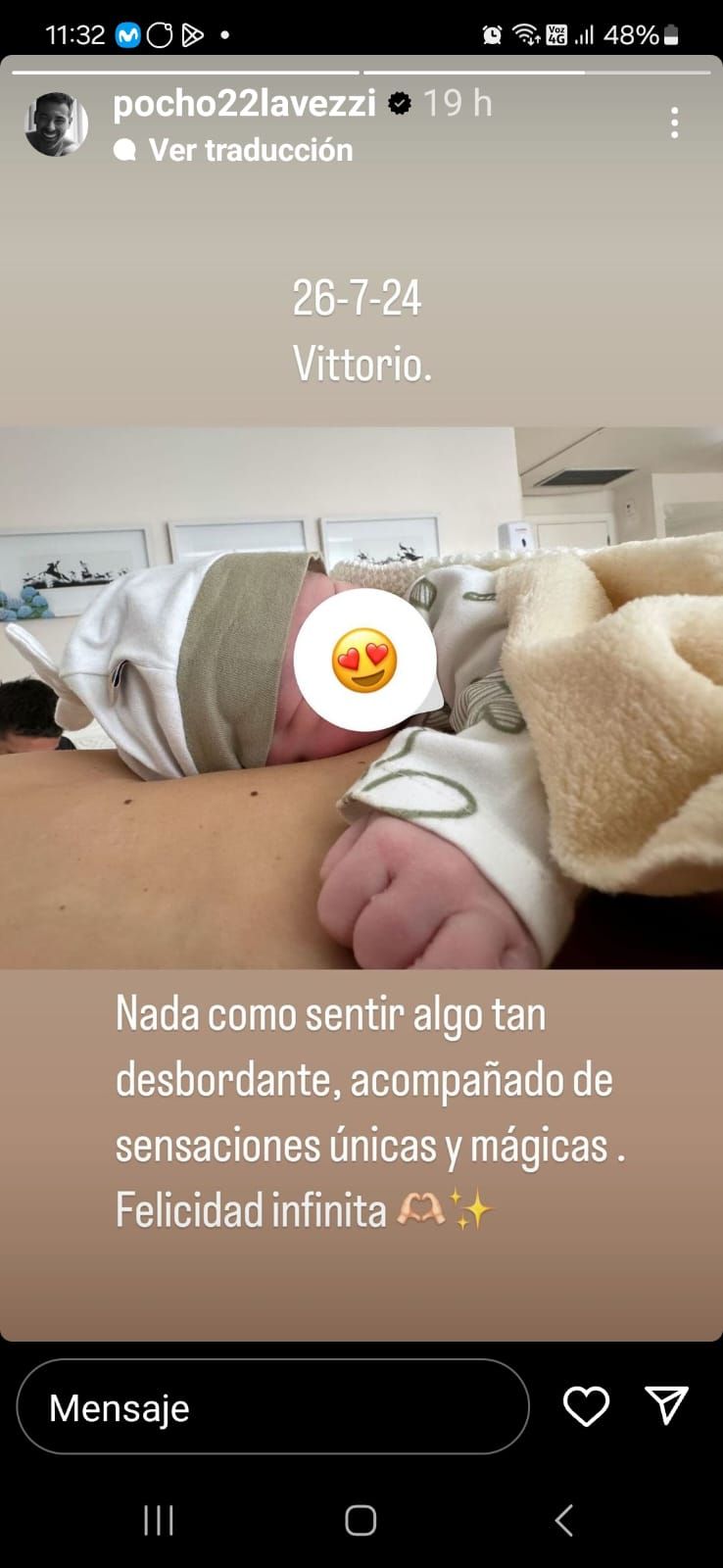 Nació Vittorio, el hijo del Pocho Lavezzi y Guadalupe Tauro