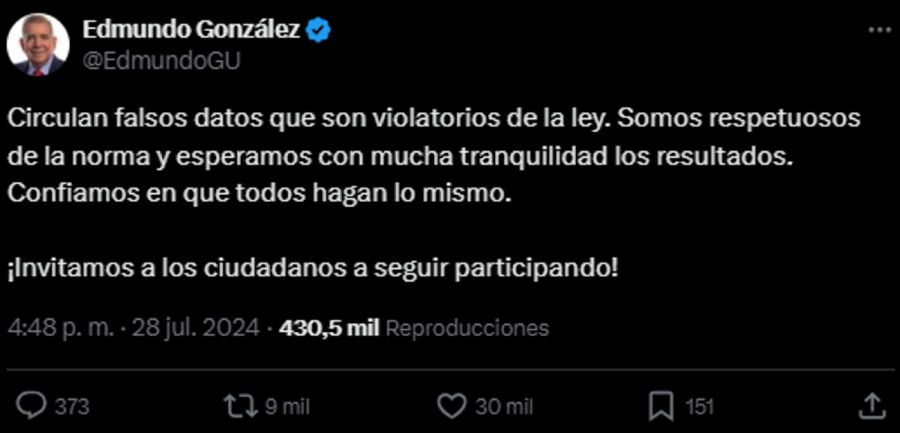 Venezuela: González Urrutia denunció la difusión de datos falsos 20240728