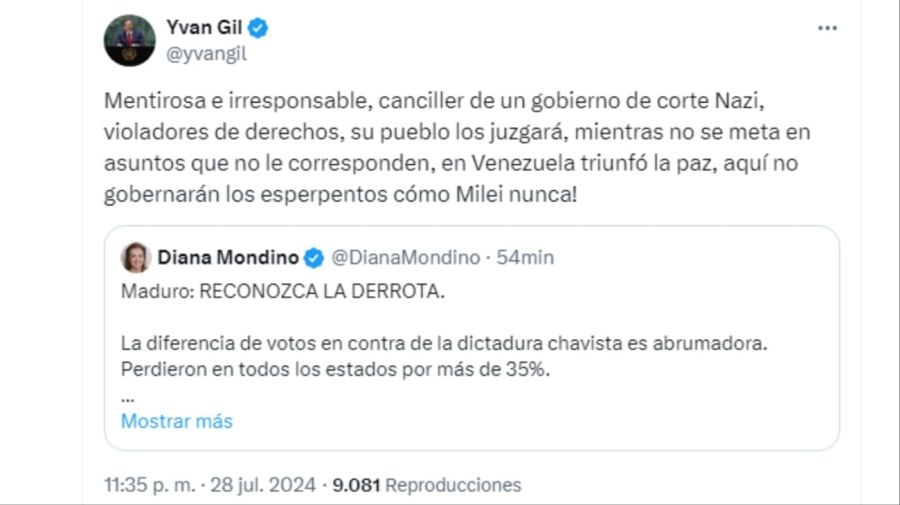 Diana Mondino vs Yvan Gil g_20240729