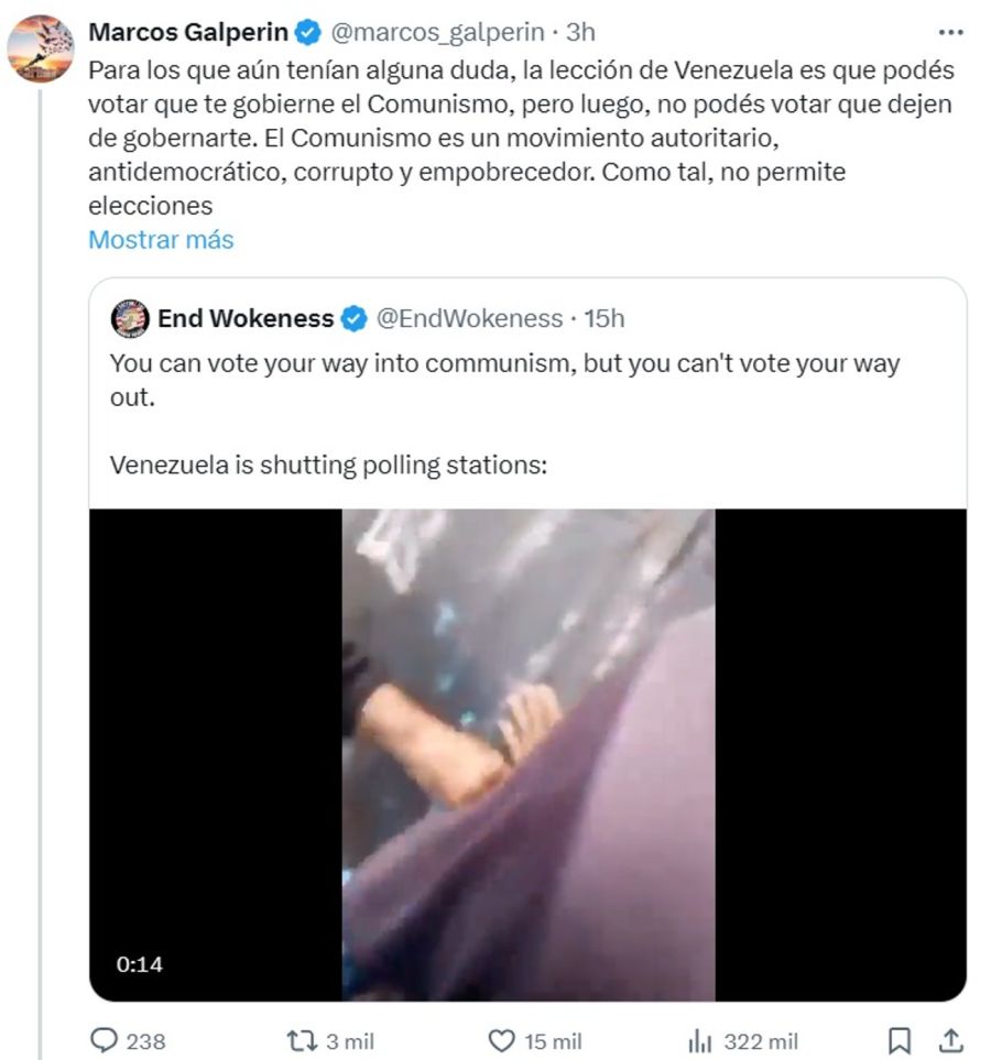 Tuit Galperin elecciones en Venezuela