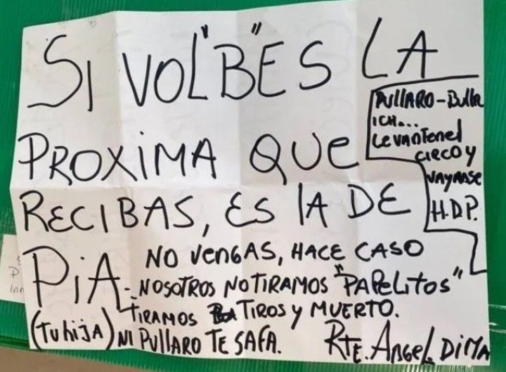 Una de las violentas amenazas que recibió Di María. 