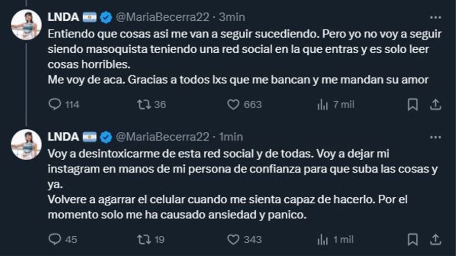 Maria Becerra se fue de las redes sociales