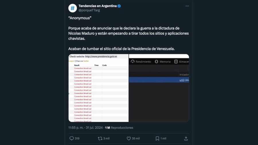 Anonymous Acaban de tumbar el sitio oficial de la Presidencia de Venezuela