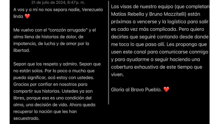 Carolina Amoroso regresó de Venezuela