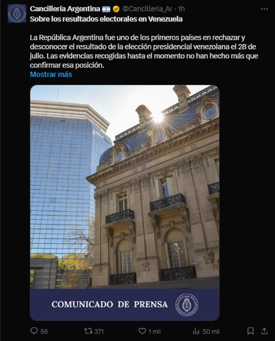 Comunicado Cancilleria Venezuela