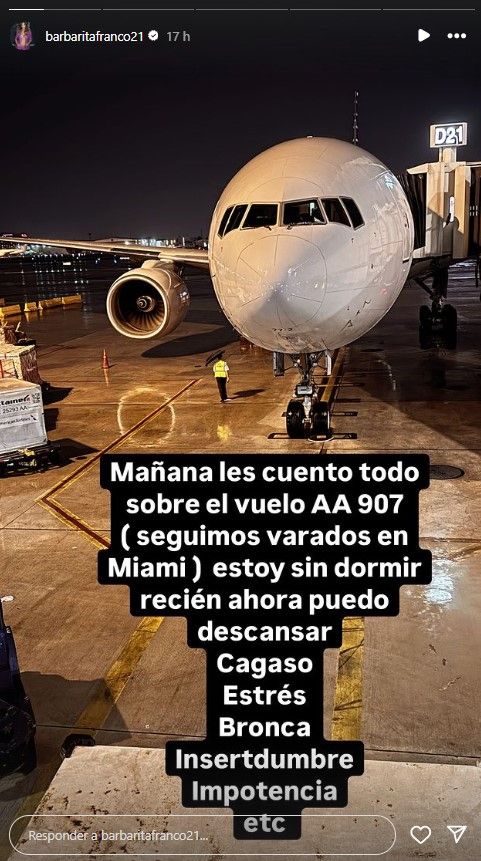 El tremendo relato de Barby Franco tras el dramático vuelo que le tocó vivir para regresar a Buenos Aires