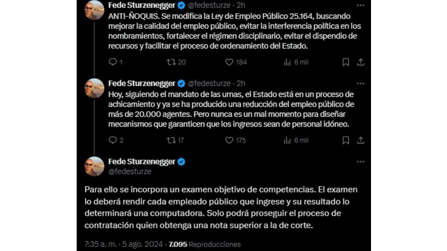 Tweet de Federico Sturzenegger - empleo público 20240805