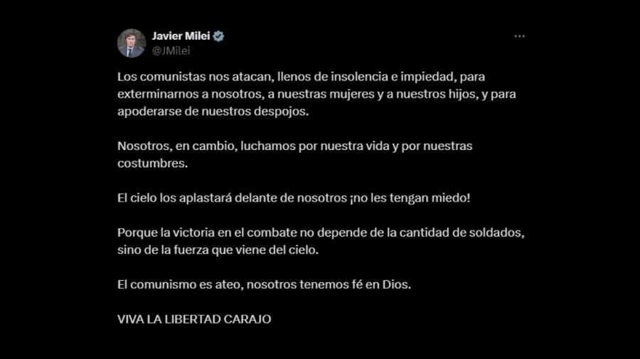 Tweet de Javier Milei