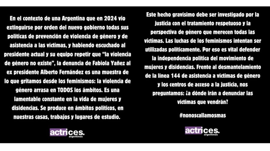 El comunicado de Actrices Argentinas tras la denuncia contra Alberto Fernández