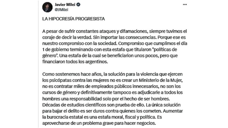 Javier Milei sobre el Ministerio de las Mujeres 20240807