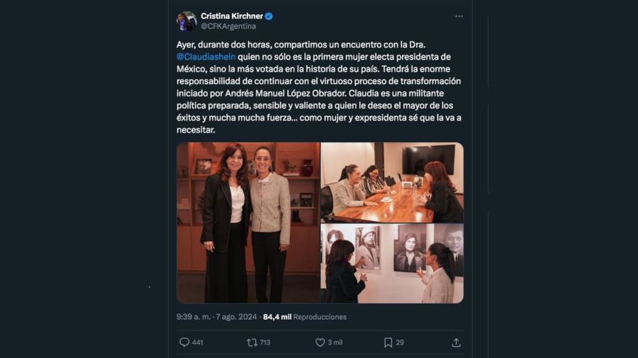 Mensaje de Cristina Kirchner