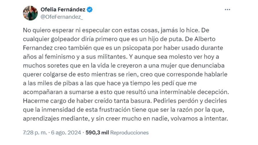 Ofelia Fernández habló sobre la denuncia contra Alberto Fernández