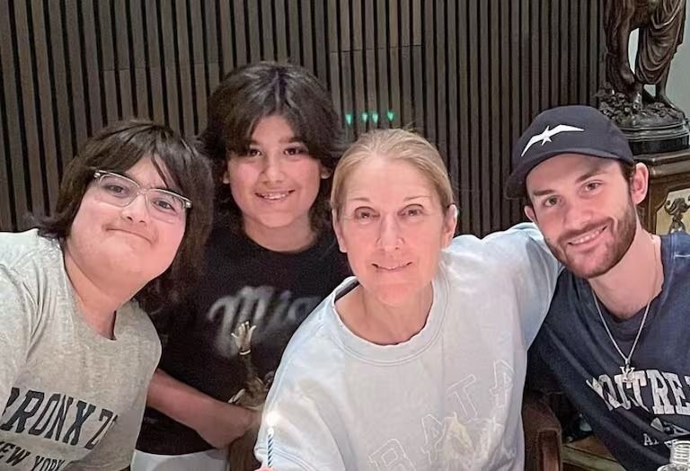 Céline Dion junto a sus hijos