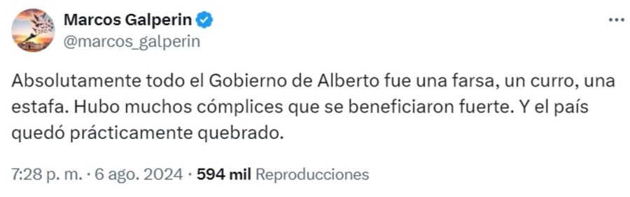 Tuit Galperin sobre Alberto Fernández