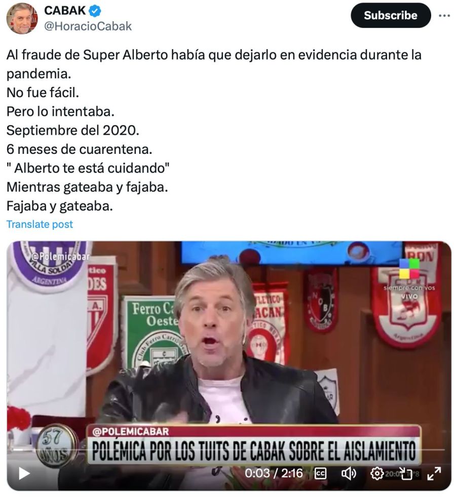 Reaccion de Horacio Cabak