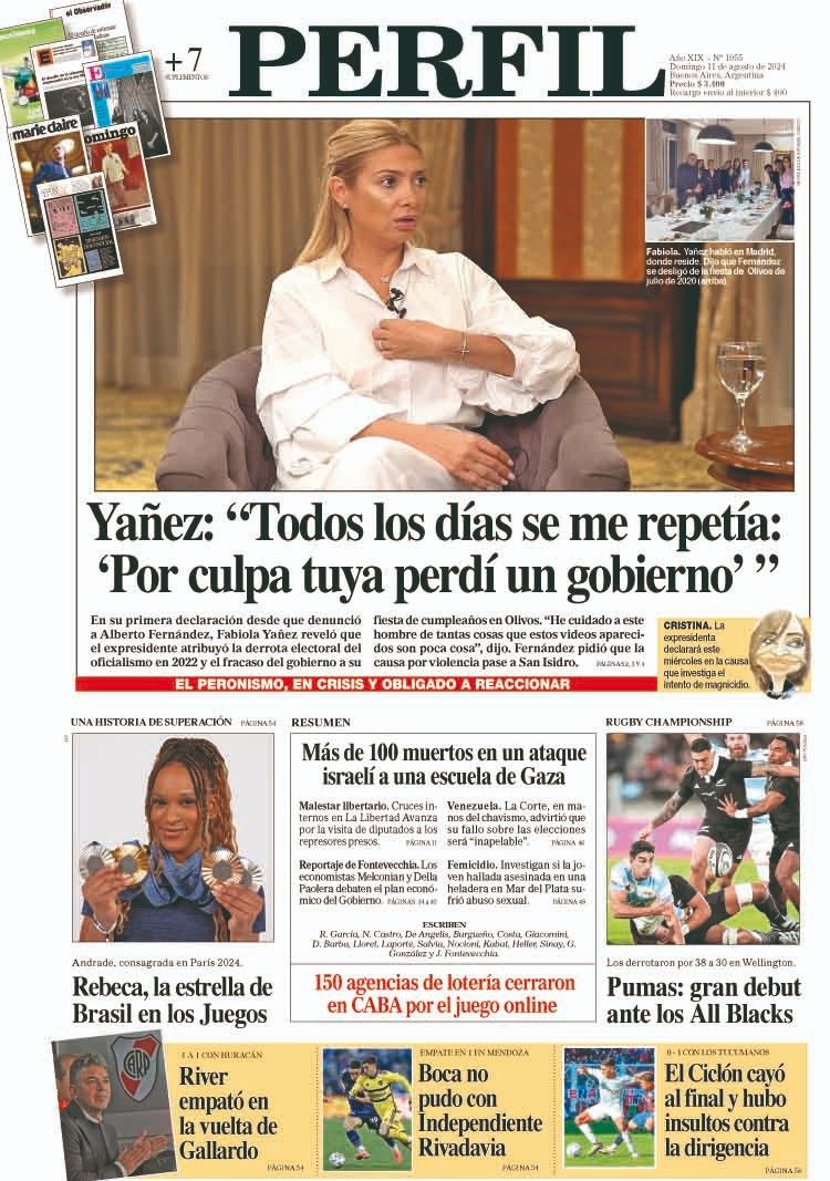 La tapa del Diario PERFIL del domingo 11 de agosto de 2024