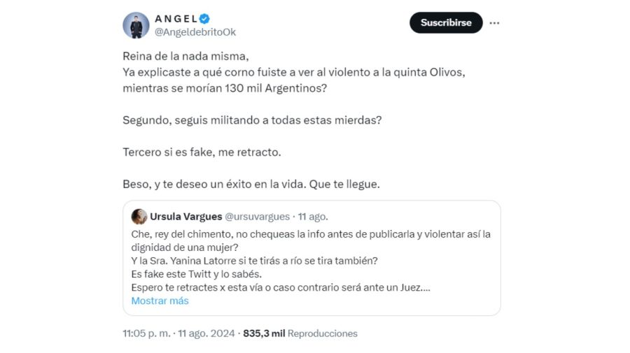 Cruce de Ángel de Brito y Úrsula Vargués