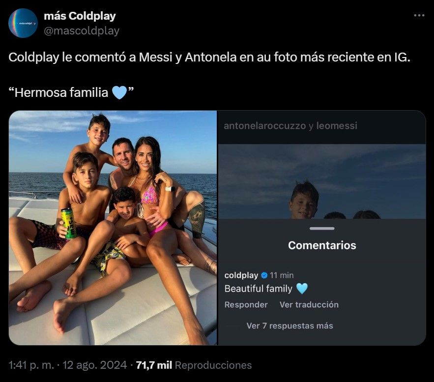 Buena onda: El guiño de Coldplay a Antonela Roccuzzo y Lionel Messi