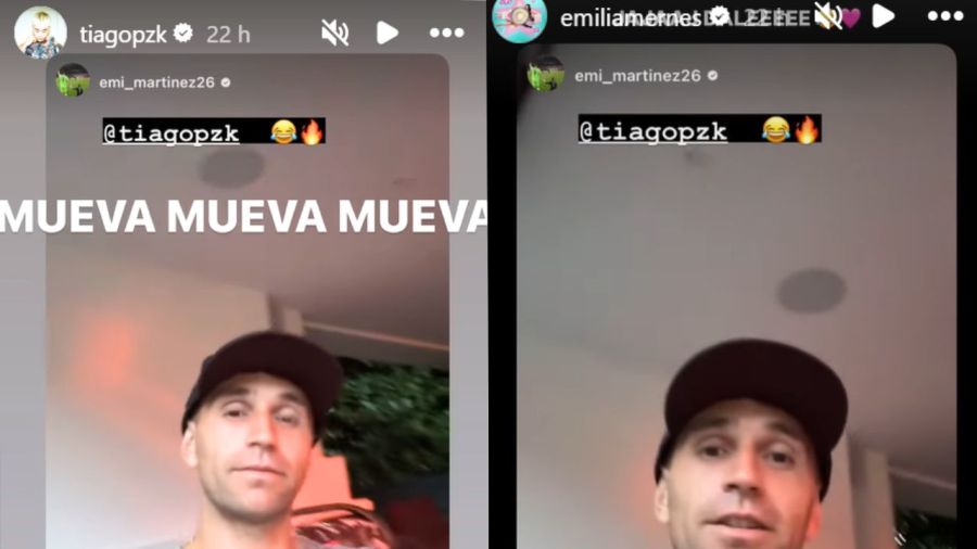 La reacción de Emilia Mernes y Tiago PZK al video del Dibu Martínez