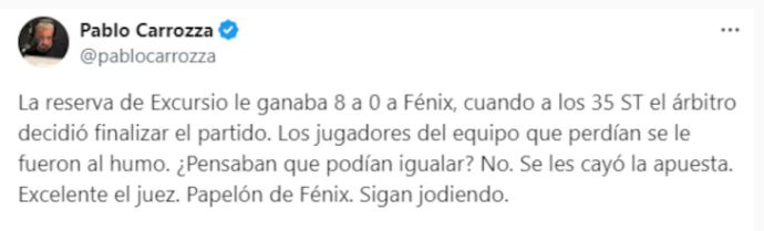 La denuncia de Pablo Carroza por el arreglo del partido entre Fénix y Excursionistas. 