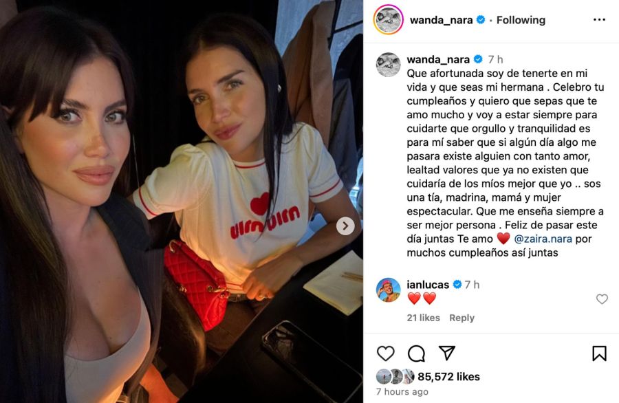 El posteo que le escribió Wanda a Zaira por su cumpleaños