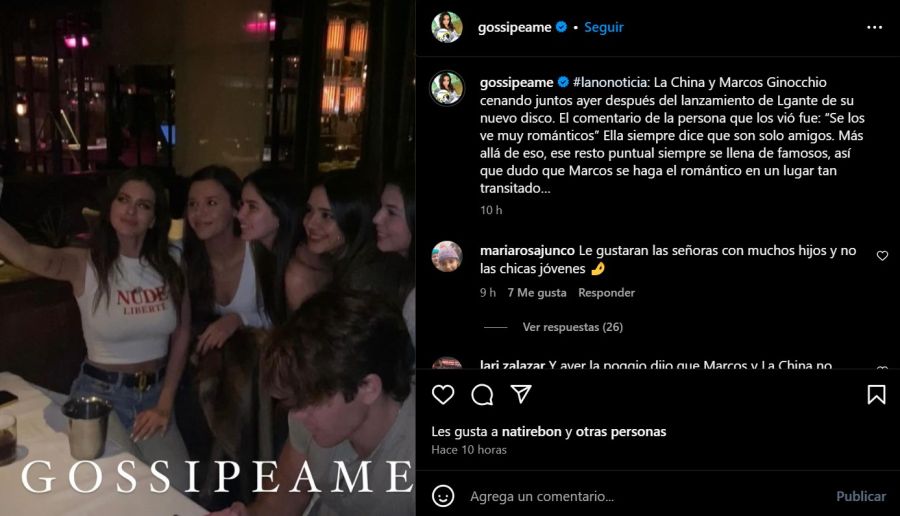 Marcos Ginocchio y La China Suárez compartieron una cena elegante