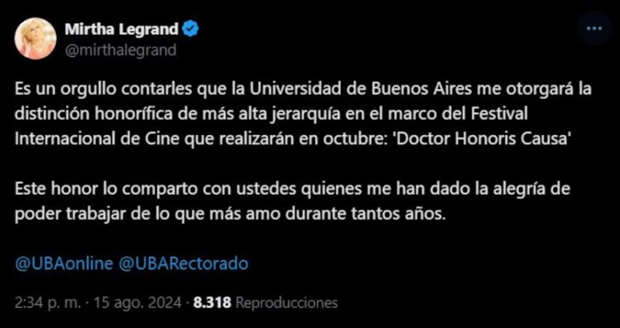 Por qué Mirtha Legrand recibirá un importante reconocimiento en el Festival de Cine