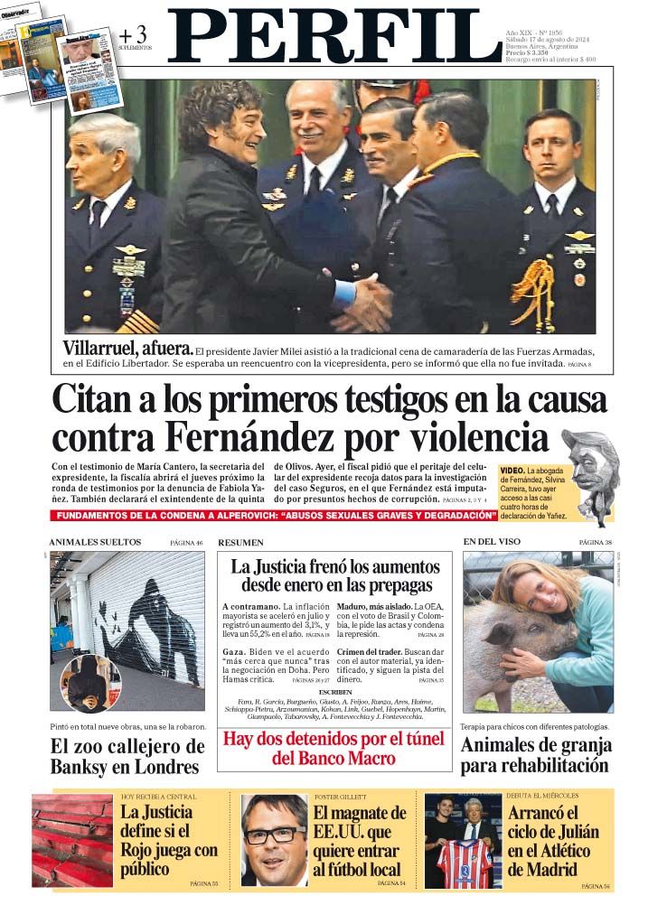 La tapa del Diario PERFIL del sábado 17 de agosto de 2024