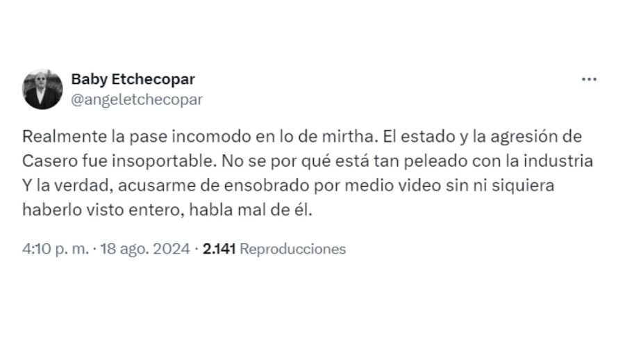 El descargo de Baby Etchecopar contra Alfredo Casero