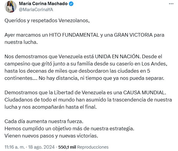 Tuit María Corina Machado