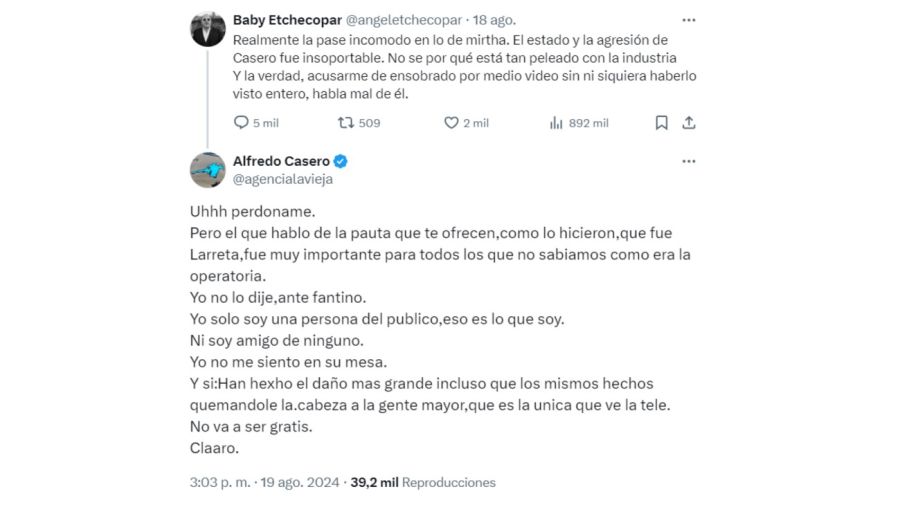 Alfredo Casero le respondió a Baby Etchecopar