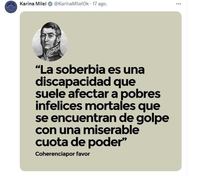 El tuit de Karina Milei.