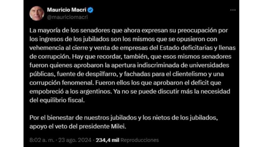 Mauricio Macri sobre la reforma jubilatoria