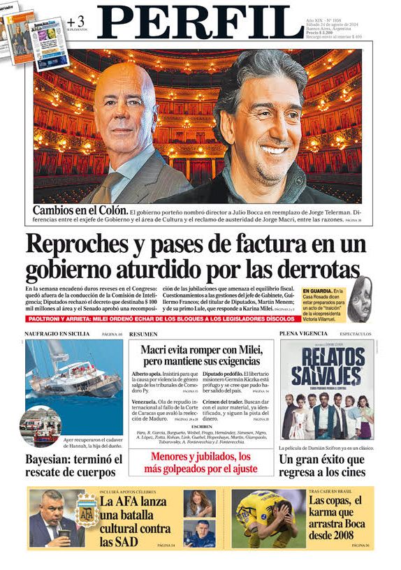 La tapa del Diario PERFIL del sábado 24 de agosto de 2024