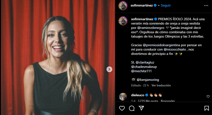 Sofí Martinez y su poste en IG 