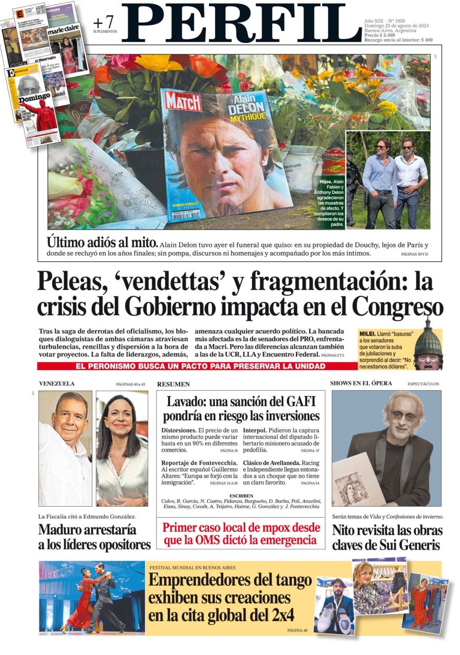 La tapa del Diario PERFIL del domingo 25 de agosto de 2024