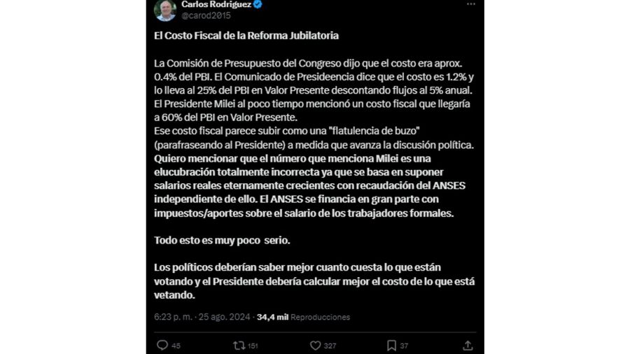 Carlos Rodríguez criticó a Javier Milei 20240826