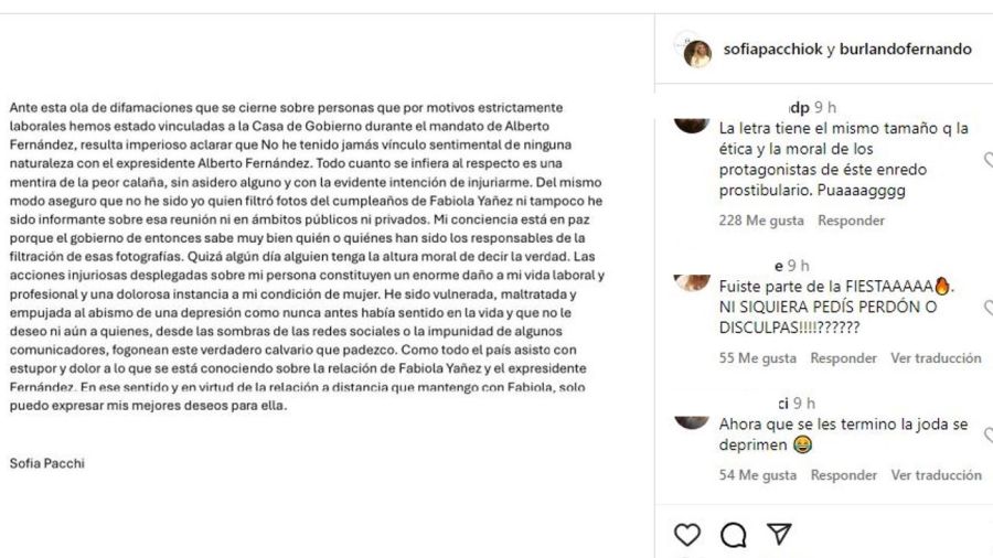 El comunicado de Sofa Pacchi