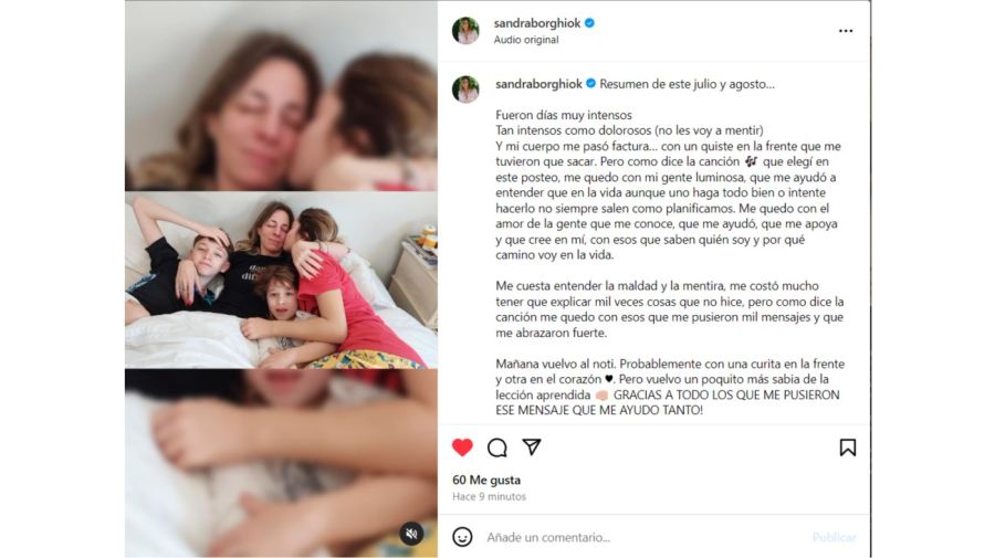 El posteo de Sandra Borghi sobre su salud